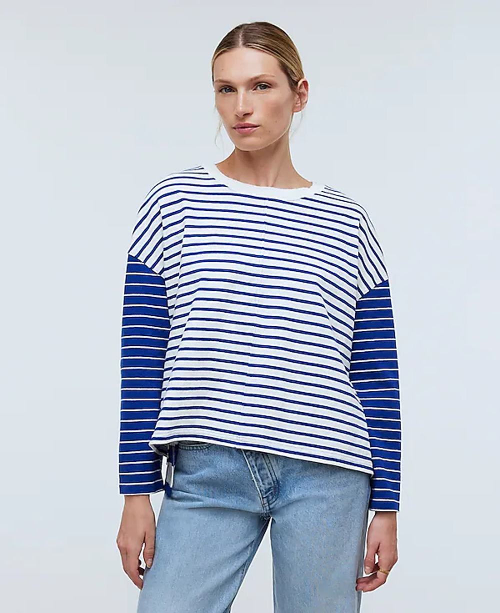 Madewell Easy Long-Sleeve Rugby Tee Contrasting Stripe Pure blue XS NWT